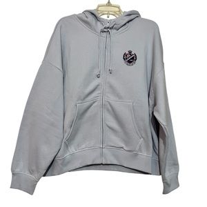 PINK Victoria's Secret Ivy Fleece Campus Full Zip Hoodie XL Pale Blue Crest Logo